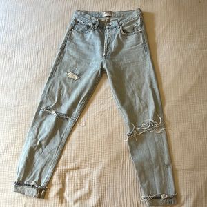 AGOLDE HIGH RISE STRAIGHT LEG RIPPED JEANS - SIZE 25